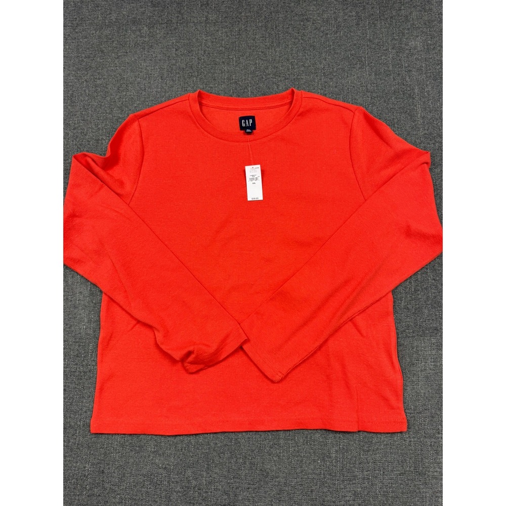 Gap Womens XXL Fire Ball Red Ribbed Long Sleeve Crew Neck Top 416589-00-1 NWT